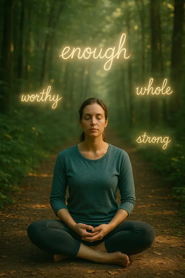 Self-soothing for confidence: calming scene of breathing techniques and mantras to overcome validation shame