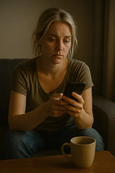 Signs of emotional numbness a woman feeling detached after too much supporting others, evoking empathy and reflection