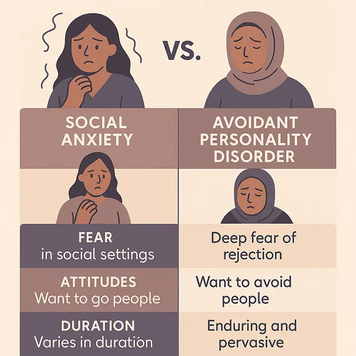 5 difference between Social Anxiety vs AVPD infograph