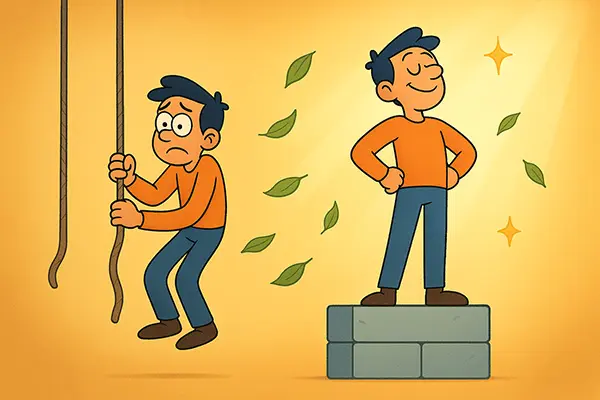 Stages to balance: animated journey from validation dependency to treating approval as a welcome bonus.