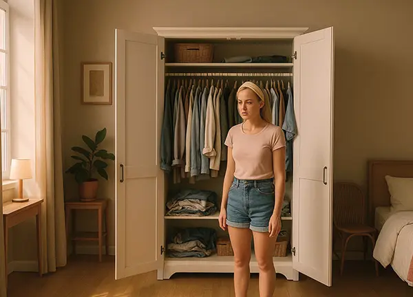 Struggling to pick an outfit due to decision fatigue, keyword: choice overload