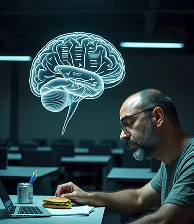 Symbolic depiction of mental hyperactivity in burnout despite physical fatigue