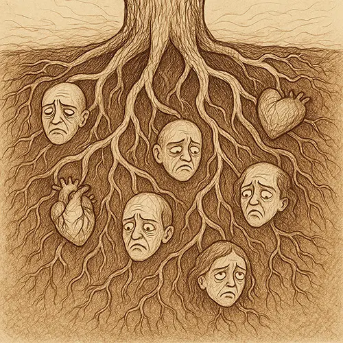 Tree roots as anxious emotions uncovering reasons behind feeling too much.