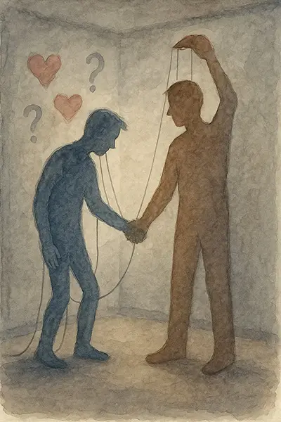 Validation in relationships: artistic take on how seeking approval pulls strings, evoking dependency and emotional strain.