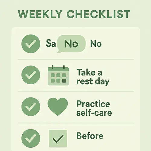 Weekly progress checklist for overcoming people-pleasing fatigue, tracking small wins like practicing boundaries