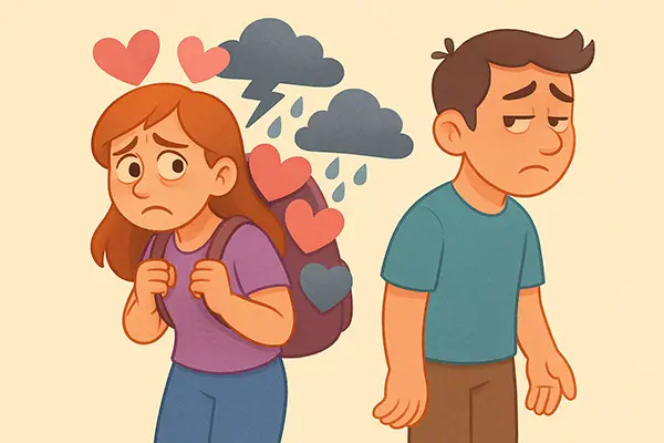  What emotional burnout looks like in relationships unbalanced support leading to exhaustion, cartoon for relatable insight.