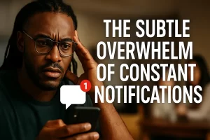 overwhelmed person feeling nervous system fatigue from constant smartphone notifications