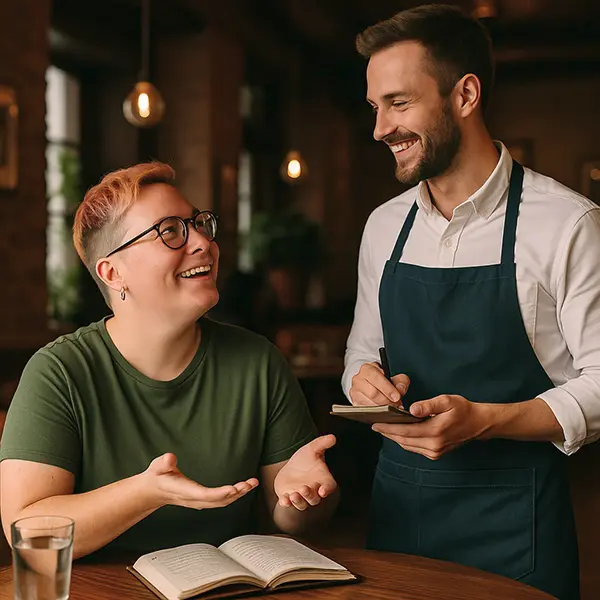 Practicing self-compassion and finding affirming spaces can help, for example even a slightly more complicated request from a restaurant.
