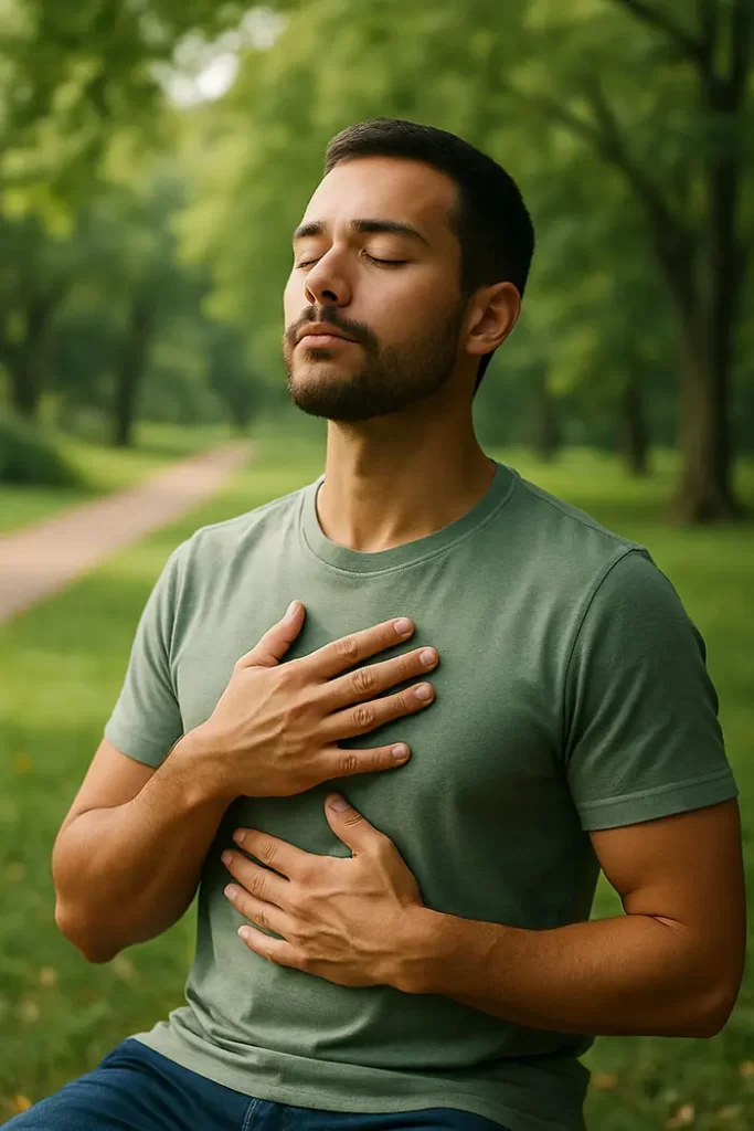 How using breathwork to calm nervous system in a serene park