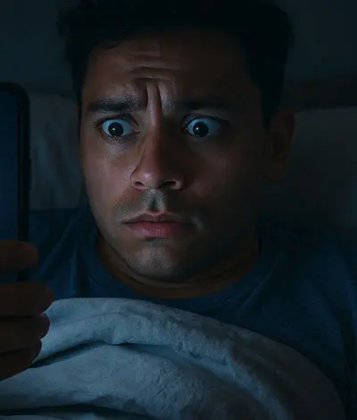 tired person using phone at night instead of sleeping