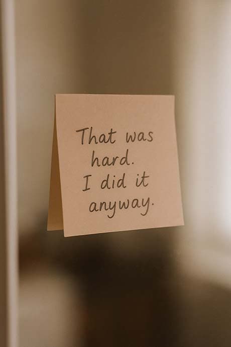 motivational sticky note reflecting emotional resilience in self-care journey