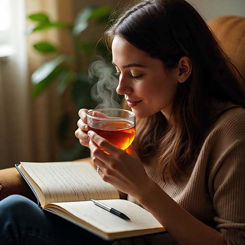 person gently journaling about balanced self-growth