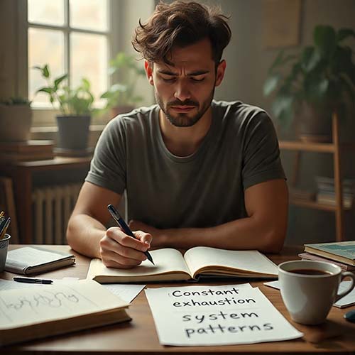person journaling about ongoing exhaustion from nervous system dysregulation