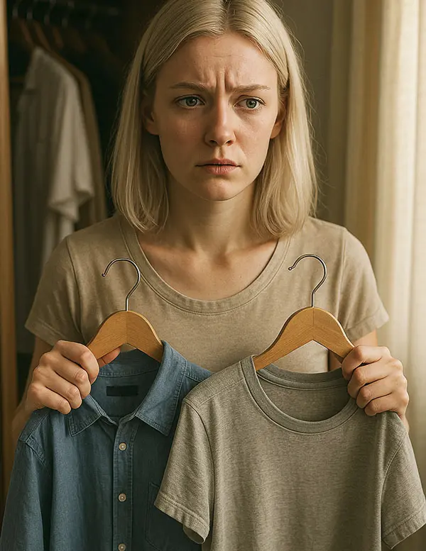 Person struggling with decision paralysis, keyword: decision-making anxiety