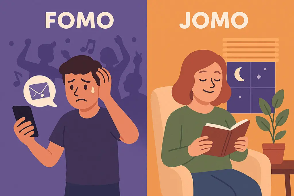 visual comparison between FOMO and JOMO mindset