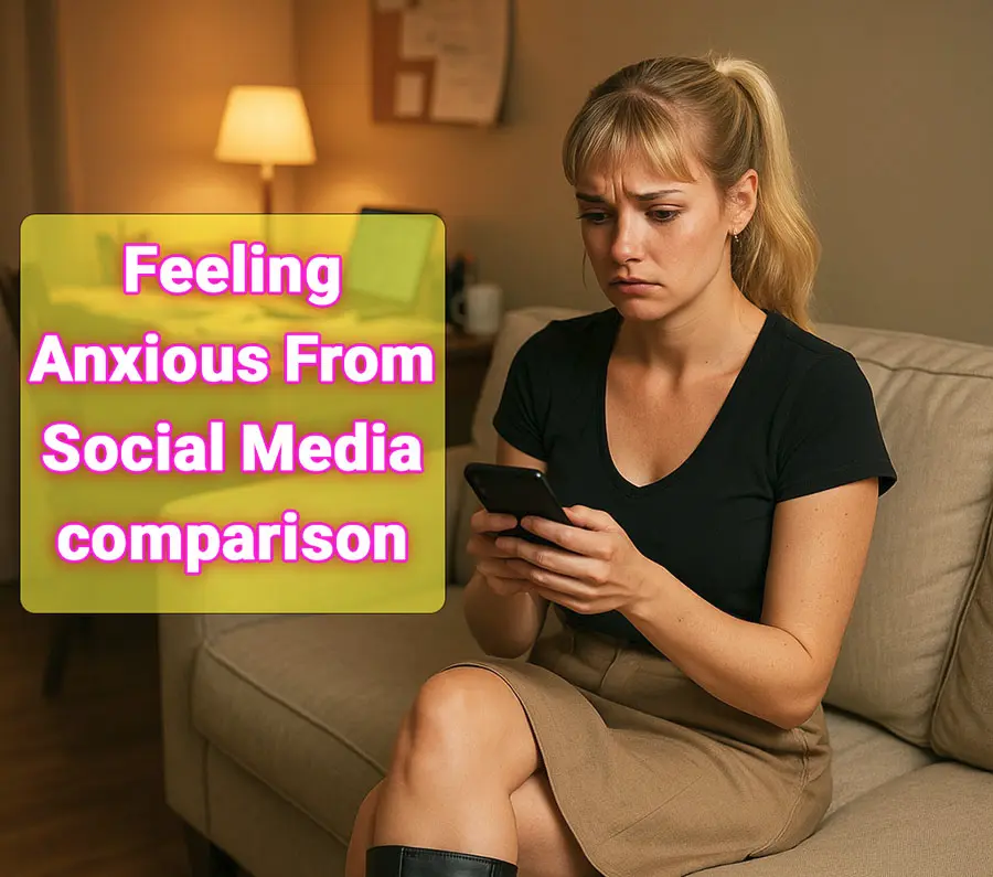 Person feeling anxious from social media comparison, keyword: social media anxiety