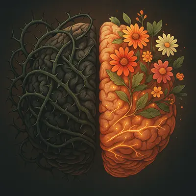 Brain battle: internal doubts vs blooming self-acceptance – which side wins today?
