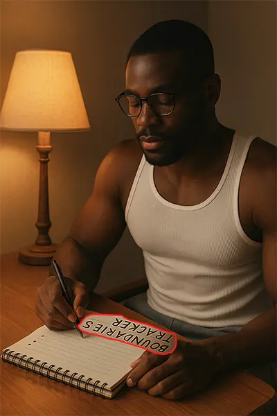 Evening journaling scene tracking daily emotional boundaries