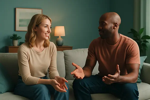 Kind conversation showing respectful emotional boundaries at home