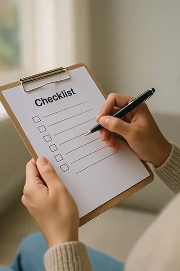 Person reviewing a self-assessment checklist to evaluate the strength of their emotional boundaries