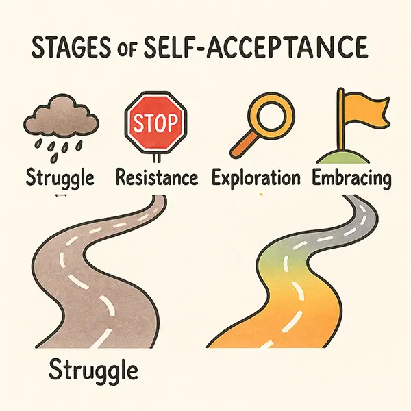 Timeline to self-acceptance – how long's your road? Twists make it interesting