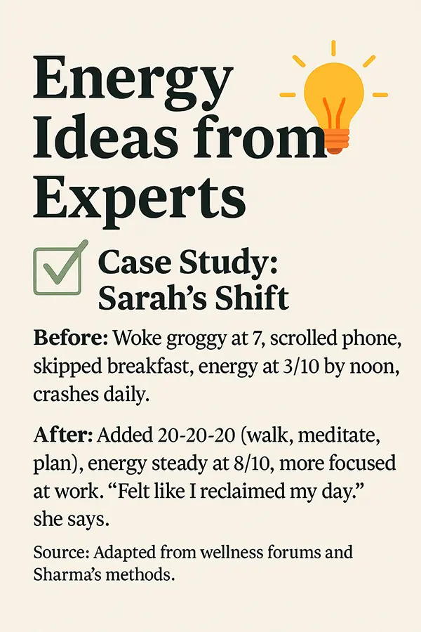 Case study snapshot with before/after energy levels