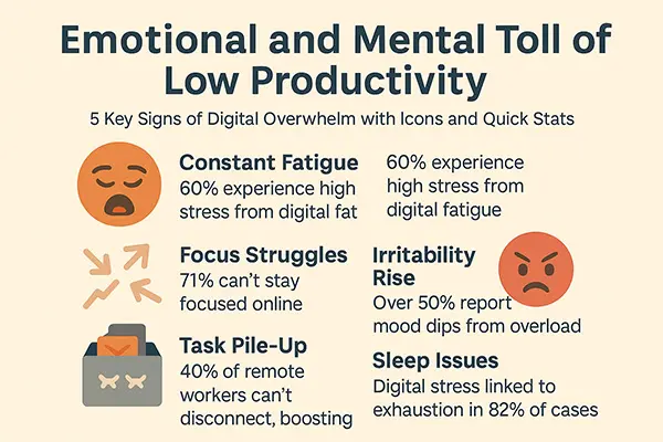 Infographic: 5 Key Signs of Digital Overwhelm with Icons and Quick Stats