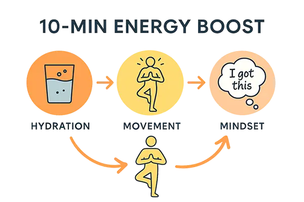 visual breakdown of a 10-minute energy-boosting routine